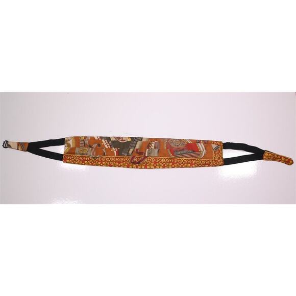 Salvatore Ferragamo Brown/Red Musical Instruments Silk Cummerbund - Picture 1 of 5